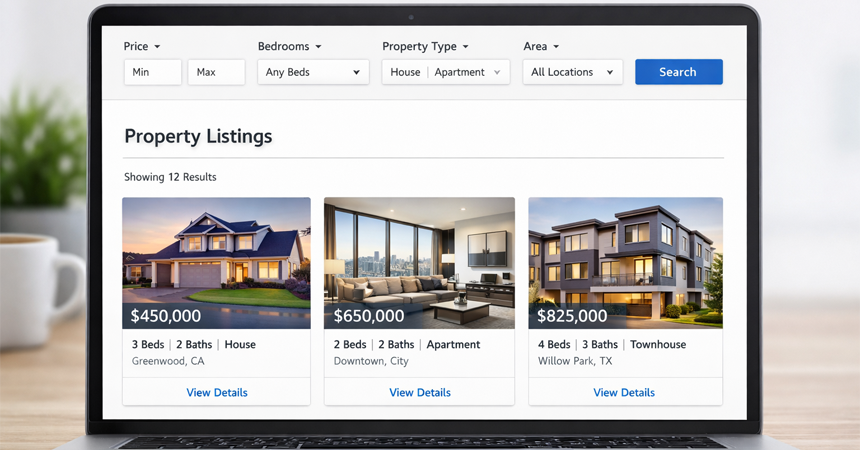 property listing website with home search
